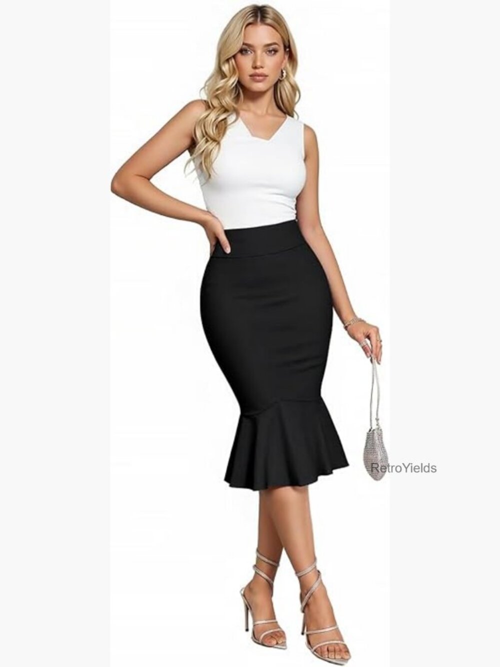 Premium Nylon Ponte Stretch High Waist Fishtail Pencil Skirt